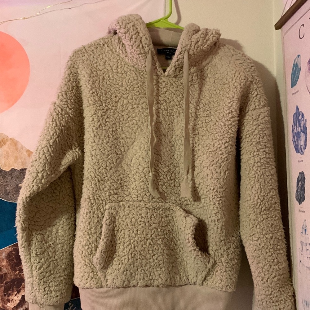 Beige Sherpa Sweatshirt with Pocket*